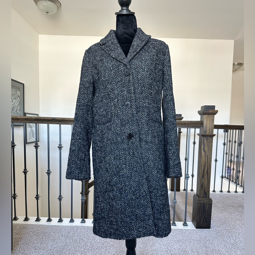 Michael Michael Kors Wool Blend Herringbone Coat – Gray, Size S